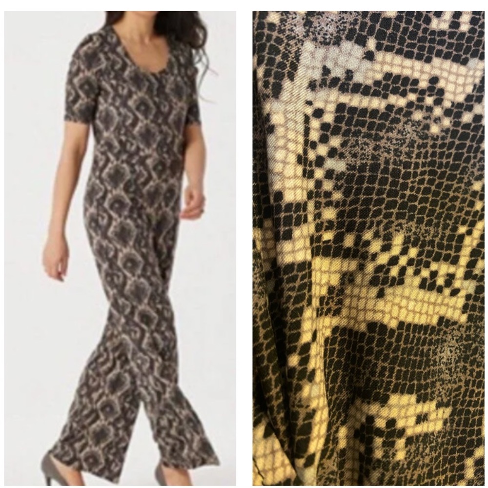 H By Halston Regular Snake Jet Set Wide- Leg Surplice Jumpsuit XL 1X